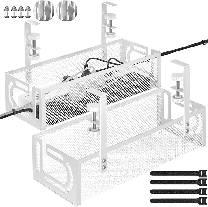 Under Desk Cable Management Tray, 15.7'' No Drill Steel Desk Cable Organizers, Wire Management Tray Cable Management Rack (1 Pack-Black)
