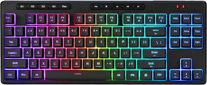 Redragon K516 Shiva TKL Wired RGB Membrane Gaming Keyboard, 87 Keys Mechanical-Feel Keyboard w/Smooth Linear Switch, On-Board Macro & Dedicated Multimedia Keys, 16.8M RGB Backlit, Software Supported
