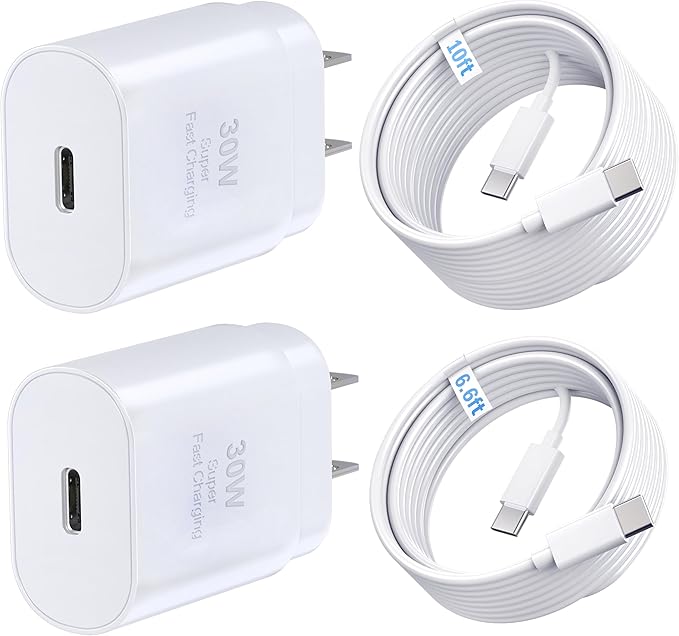 TT&C 2-Pack 30W USB C Fast Charger with 10FT Long Cables for iPhone 17, 16