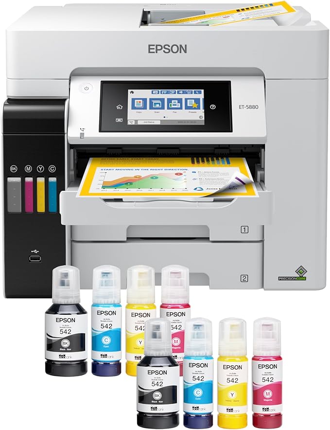 Epson EcoTank Pro ET-5800 Wireless Color All-in-One Supertank Printer with Scanner, Copier, Fax and Ethernet, White