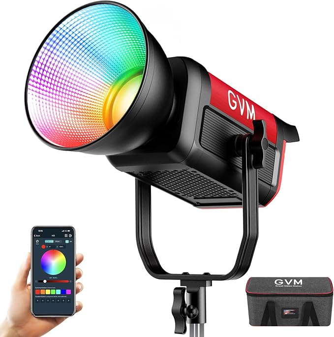GVM LED Video Light Studio, 200W Studio Light Continuous Lighting Kit for Bluetooth Mesh Network/DMX Control, 45400lux/1m Photography Lighting Kit with Video Recording,12 Lighting Effects