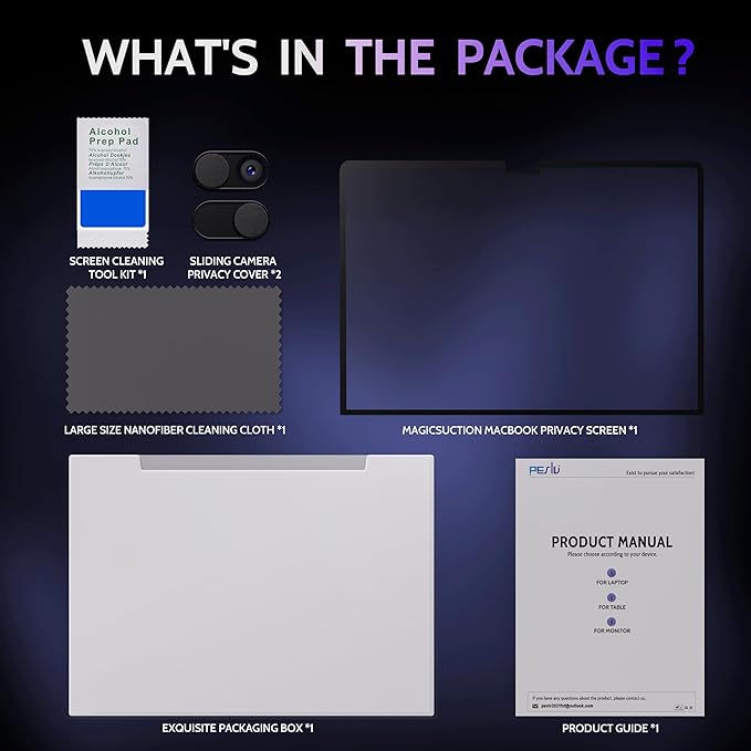 Privacy Screen for MacBook Pro 14 Inch (2021-2024, M1, M2, M3, M4), MagicSuction™ Removable Anti Spy Black Protector, Glare Blue Light Filter for Mac Laptop Computer