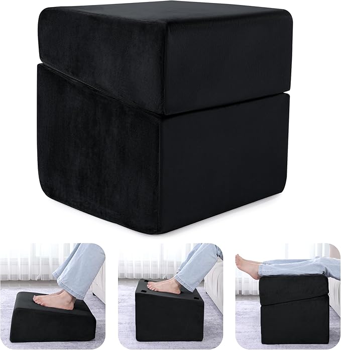 Under Desk Foot Rest, ROYALAY Ergonomic Office Footrest with 3 Adjustable Heights, High-Density Memory Foam Leg Rest for Home, Travel, Airplane with Washable Cover