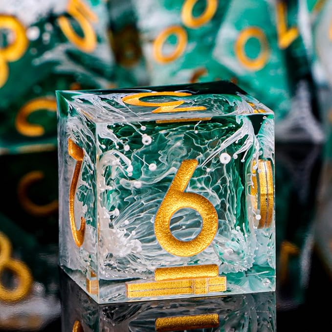 ARUOHHA DND Resin Dice Set 7Pcs Handmade Glitter Inclusions Sharp Edge Dragons Dice with Box, Role Playing Game RPG Lightning Polyhedral Dungeons D and D Dice Set