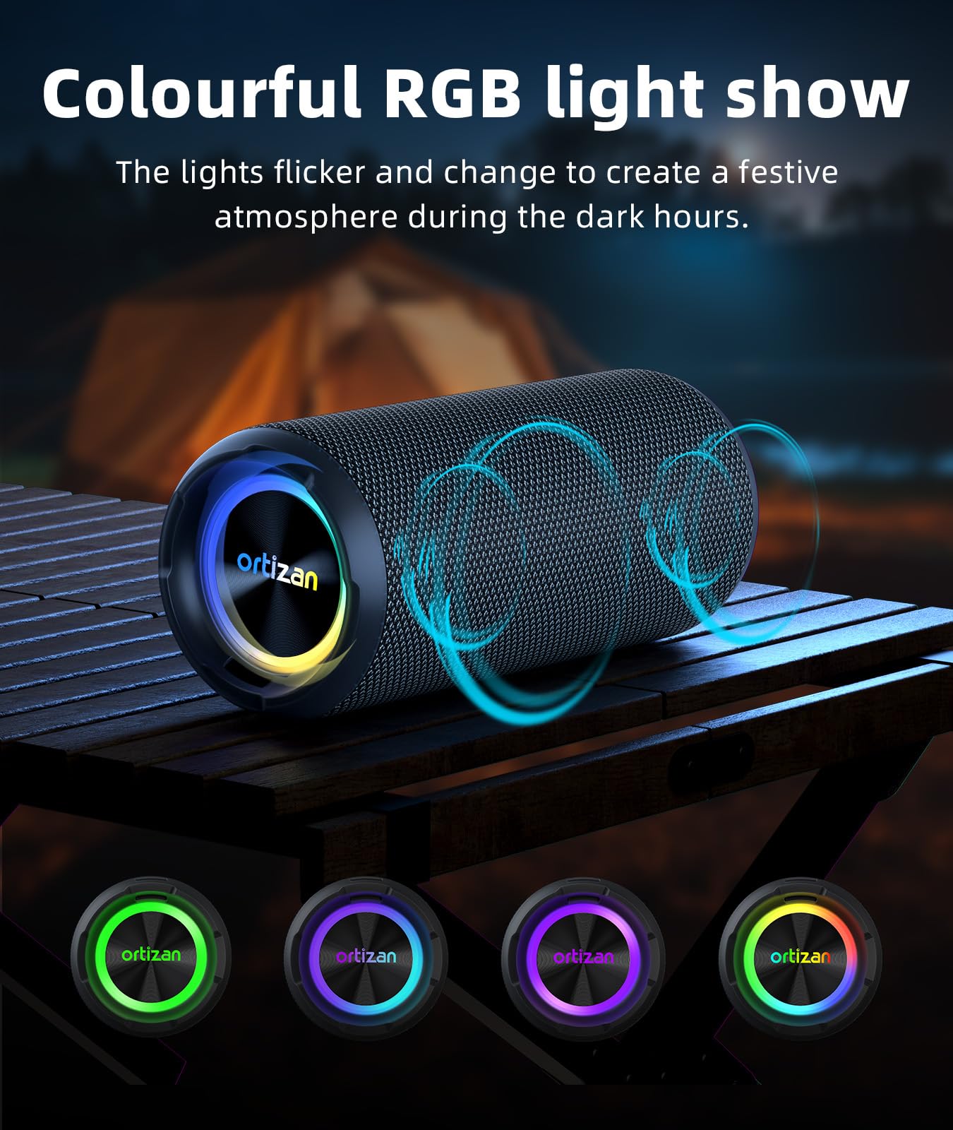 Ortizan Portable Bluetooth Speaker (2nd Gen), 40W powerful sound and deep bass, IPX7 waterproof, 30 hours of playtime, TWS for 2 speakers pairing for home, outdoor and travel - Electronics gift, Black