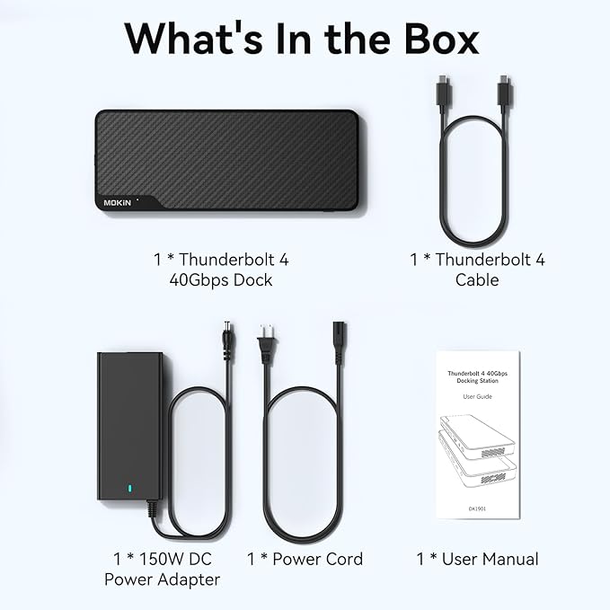 MOKiN Thunderbolt 4 Dock - 16 Ports, Laptop Docking Station Dual Monitor for MacBook, Docking Station 3 Monitors for Windows with 150W DC Power,TB4 Cable,2.5 Gigabit Ethernet(Thunderbolt™ Certified)