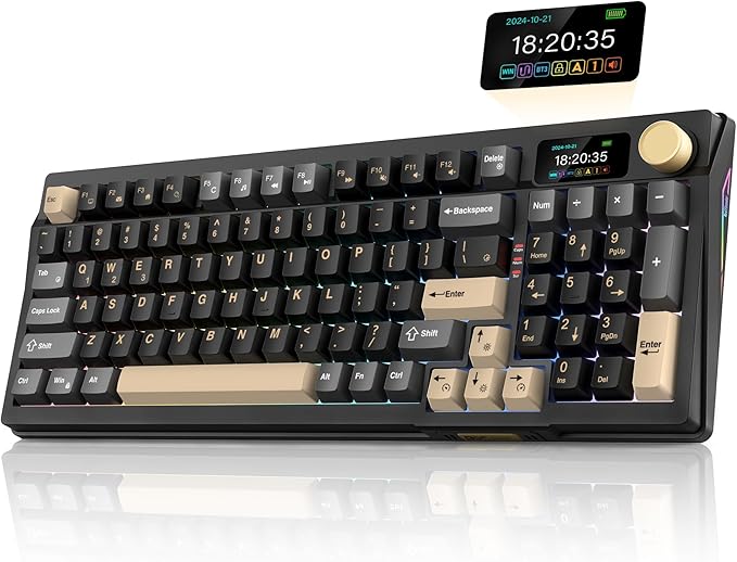RedThunder K95 Wireless Mechanical Keyboard,TFT Screen & Knob, Trip-Modes Connection, Gasket Custom Hot-Swap Keyboard, RGB Backlit, Pre-lubed Linear Switches, Side Printed PBT Keycaps