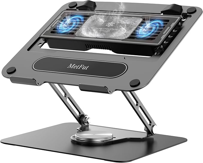 Metfut Laptop Cooling Pad with Detachable Fan & Cooler, Adjustable Height & Angle, 360 Rotation Base, Carbon Steel Framework, Ultra-Quiet & Super Sturdy for 15.6” Laptop