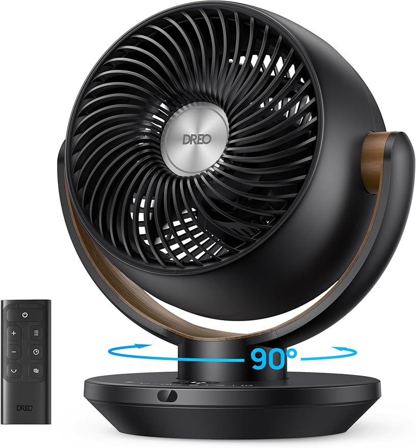DREO Fan for Bedroom, Desk Air Circulator Fans with Remote, 11 Inch Table Fan for Whole Room, 65ft Powerful Airflow, 120° Vertical Manual and 90° Oscillating, 4 Speeds, 8H Timer, 25dB Quiet, Home