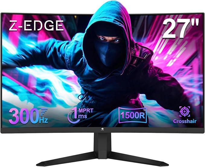 Z-Edge 27 inch Curved Gaming Monitor, 1080P, 240Hz/300Hz Computer Monitor