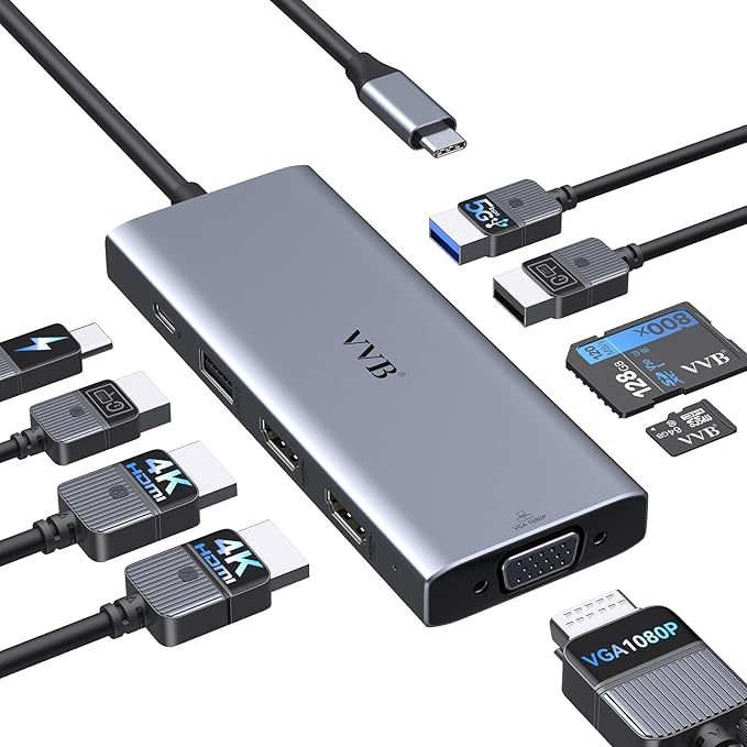 USB C Laptop Docking Station Dual Monitor HDMI Type C Hub Multiport Adapter