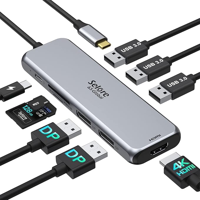 USB C Docking Station Dual HDMI Monitor Adapter 9 in 1 Triple Display Hub