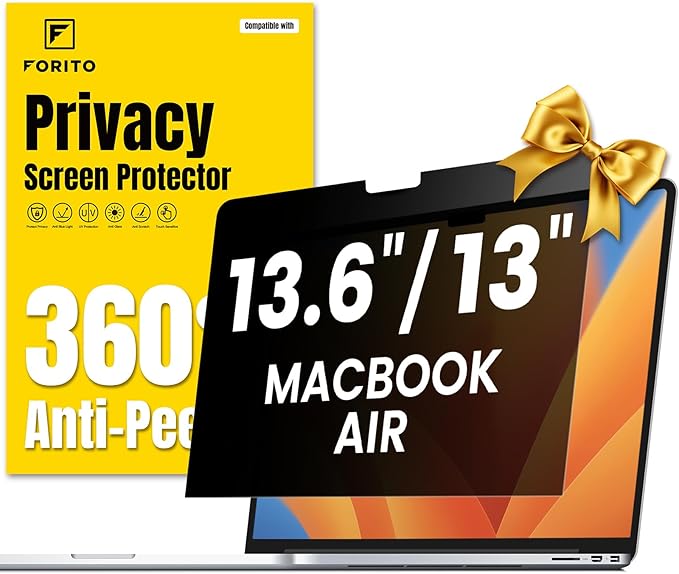 F FORITO 360° Privacy Screen Protector Compatible with MacBook Air 13 inch (2018, 2019, 2020, Anti Peeping, Anti Glare and Scratch Resistant Laptop Privacy Screen Shield