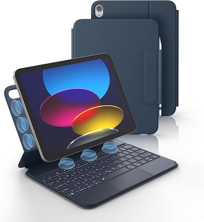 Dexnor for iPad (A16) 11th/10th Generation Case with Keyboard Ultra-Thin Magnetic Folio Keyboard Case Trackpad Pencil Holder Backlit Rechargeable for iPad A16 11" 2025/10th Gen 10.9" 2022