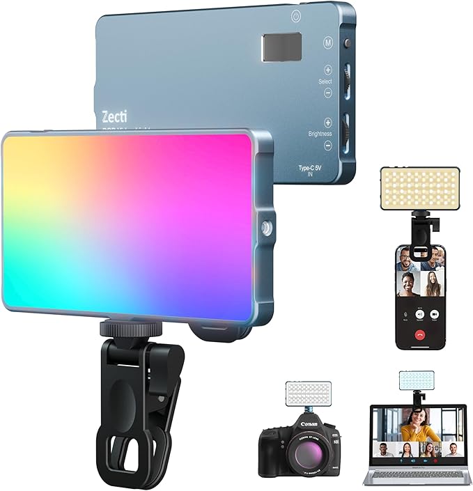 Selfie Light, 96 LED Phone Light with Metal Hotshoe & Clip, Rechargeable 2500K-8000K 360° Full Color 21 Scenes RGB Video Light for Phones, iPhone, Laptops, Cameras, Vlog, TikTok, Gifts for Women & Mom