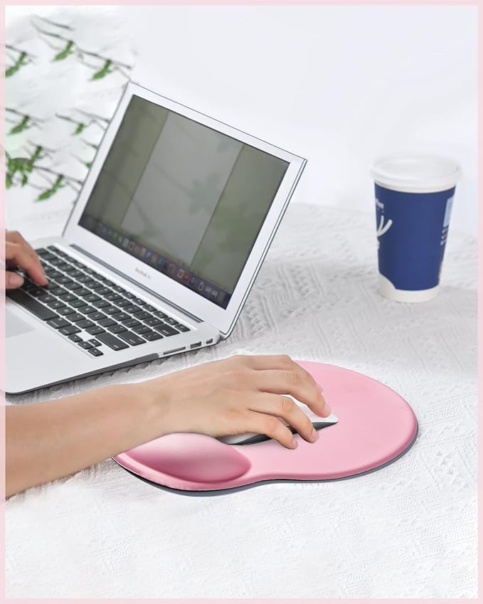 Ergonomic Mouse Pad with Wrist Rest, Large Mousepad(10.6'' x 9''), Office Wrist Support Mouse Mat with Non-Slip Base, Pain Relief for Laptop & Computer(Pink)
