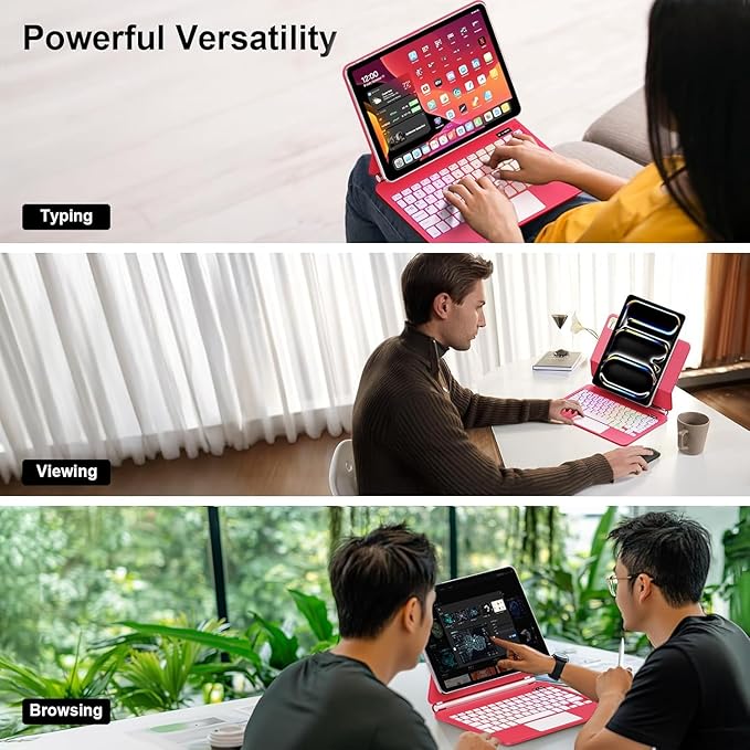 for iPad Pro 13 Inch Case with Keyboard (M4, 2024),Magic-Style Magnetic – 7 Colors Backlight -Floating Cantilever Stand - Multi-Touch Trackpad Keyboard Case for iPad Pro 13 (Rose Red)
