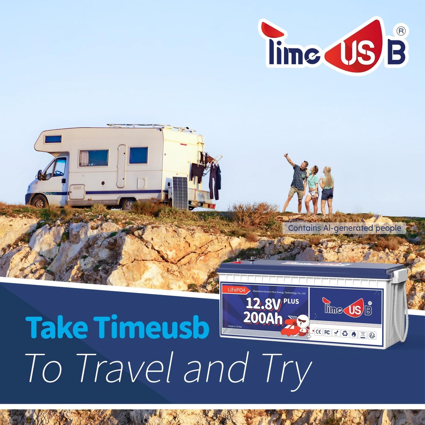 Timeusb 12V 200Ah Plus LiFePO4 Battery, Built-in 200A BMS, Deep Cycle Battery with Max 2560W Output Power, Perfect for Your RVs, Solar System, Off-grid, Travel Trailer, etc