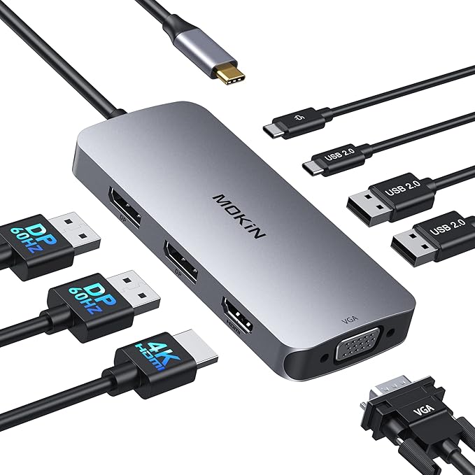 USB C Hub 10Gbps,MOKiN USB C Splitter with 4K@60Hz Video Output,100W PD Charging,Data Transfer,USB4 Multiport Dongle for MacBook Pro,iPad Pro and Type-C Devices