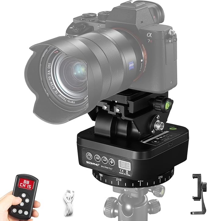 Soonpho M6 Auto Face Tracking Motorized Rotating Panoramic Tripod Head, Remote Control 360° Pan Tilt Head with Mobile Phone Clip for DSLR Cameras, Camcorders, Smartphones, Tripod
