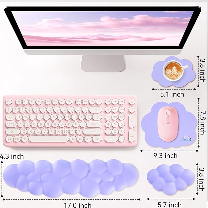 Sushret Cloud Wrist Rest for Computer Keyboard and Mouse Pad Set, Purple