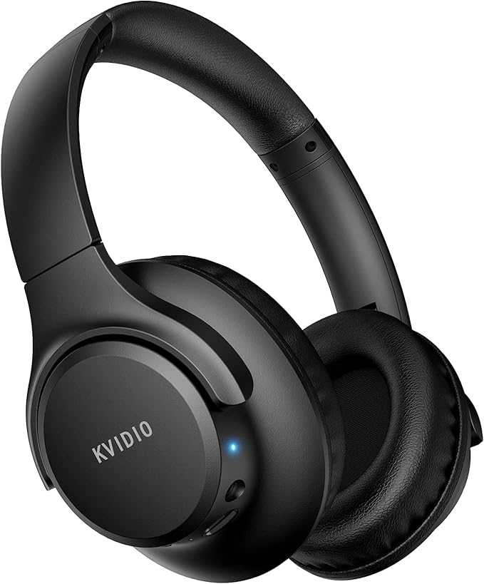 KVIDIO Bluetooth Headphones Over Ear, 65 Hours Playtime Wireless Headphones with Microphone, Foldable Lightweight Headset with Deep Bass, HiFi Stereo Sound Low Latency for Laptop PC Cellphone