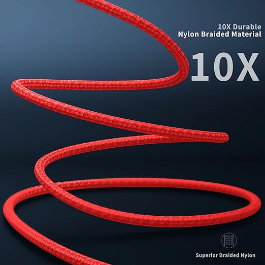 KIYODA 90 Degree Lightning Cable iPhone Charger Cable 6ft 3Pack - Red