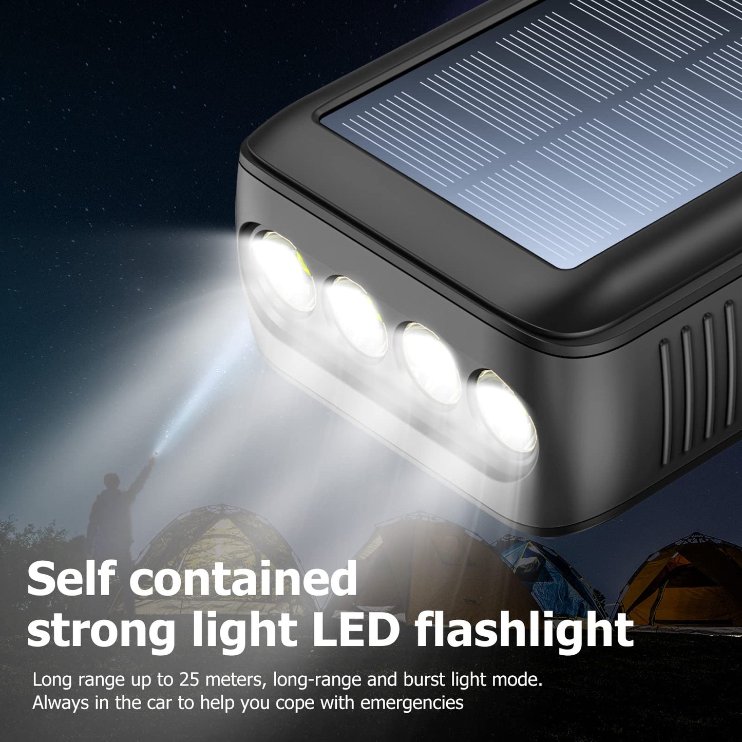 Solar Charger Power Bank 63200mAh, Portable Charger with Dual Outputs & Dual Inputs 4 LEDs Flashlight, Hand Crank Power Bank Fast Charging Battery Pack for Outdoor Camping Survival Gear (gray)