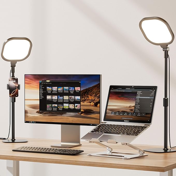 Desk Ring Light with Stand and Phone Holder, 3000K-6500K Adjustable Computer Ringlight, Video Conference Light for Zoom Meeting, Video Calls, Webcam, Desktop Light for Video Recording, CRI 97.8