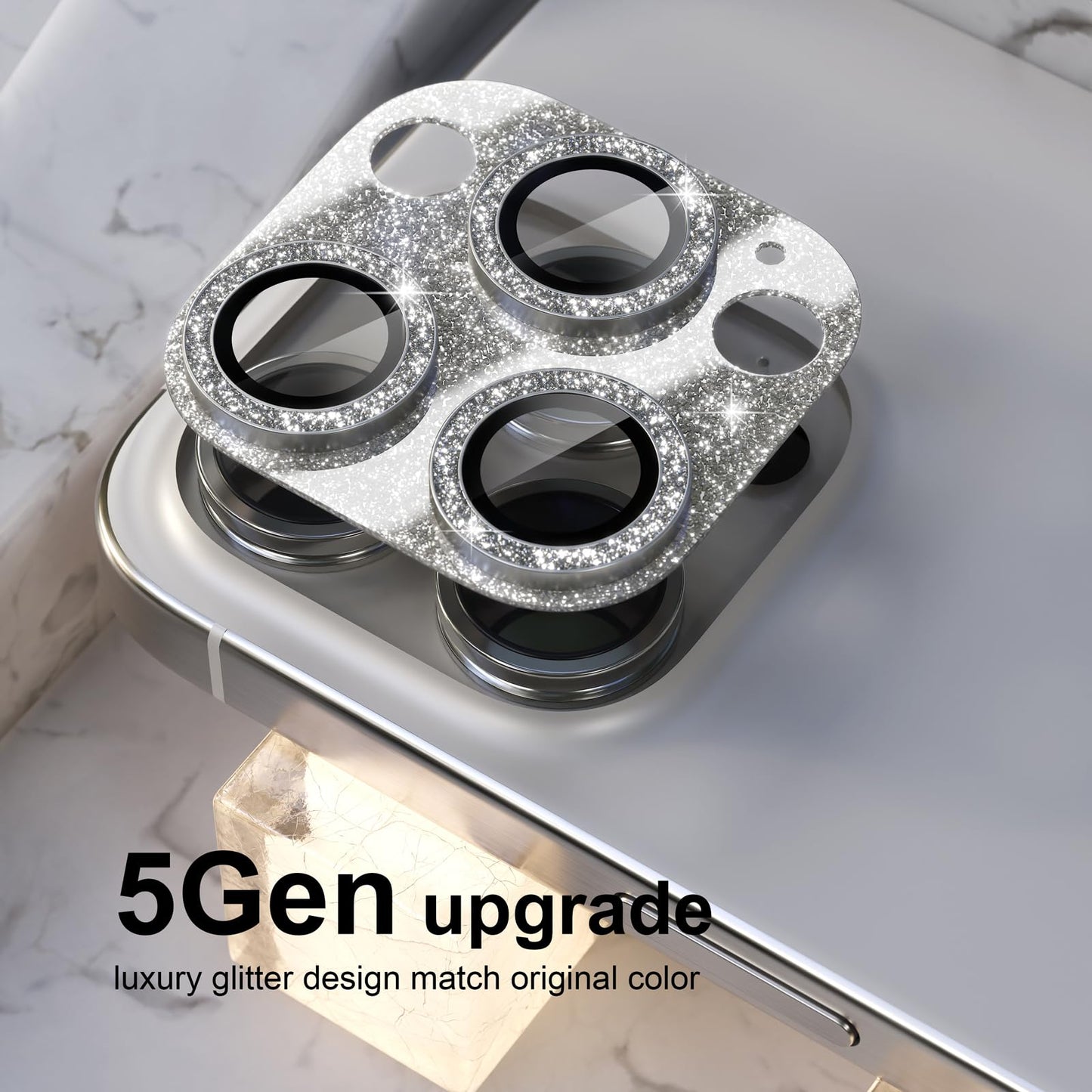 Choiche Compatible for iPhone 16 Pro/iPhone 16 Pro Max Camera Lens Protector, Bling Camera Cover with 9H Tempered Glass Lens Screen Protector Metal Ring Accessories (Glitter-Titanium Natural)