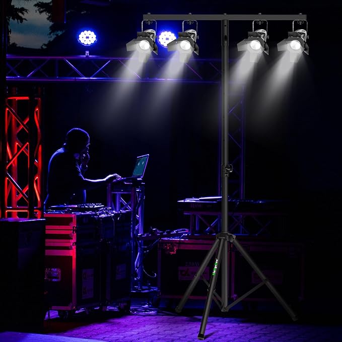 Dj Light Stand Metal T-Bar Stage Stand for Par Lights Tripod Light Stand with Crossbar Mount, with a Carry Bag, Set of 2