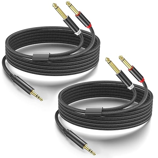 Yumiwoow 2Pack 16Ft 3.5mm TRS to Dual 6.35mm Stereo Cable 1/8 TRS to Dual 6.35mm 1/4 TS Mono Y Splitter Audio Cord Adapter for Smartphone, Mixer,PC, CD Player, Speakers and Home Stereo System