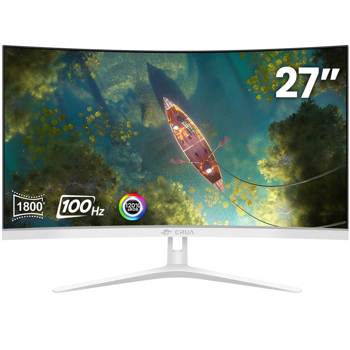 CRUA 27 Inch FHD 100Hz White Curved Computer Monitor, 1800R VA, Frameless