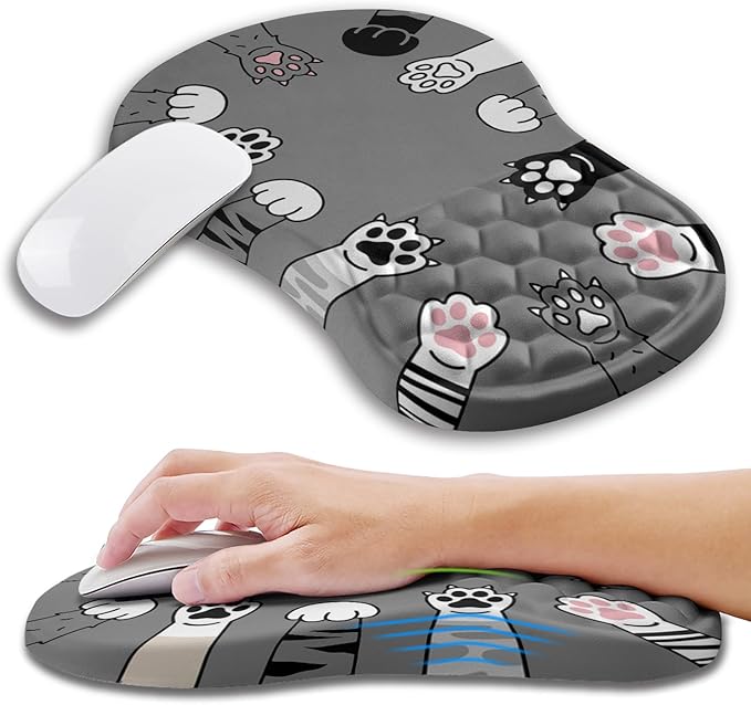 Kuosgm Ergonomic Mouse Pad Wrist Support with Memory Foam Massage Bulge, Carpal Tunnel Pain Relief Mousepad Wrist Rest for Mouse(12x8 inch, Pink Flowers)