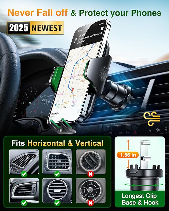 VANMASS Phone Holders for Your Car Ultimate Military-Grade Car Phone Holder MountใPatent & Safety Certsใ Upgraded Shockproof Truck Air Vent Phone Mount for iPhone 17 Pro Max 16 Samsung Android,Green
