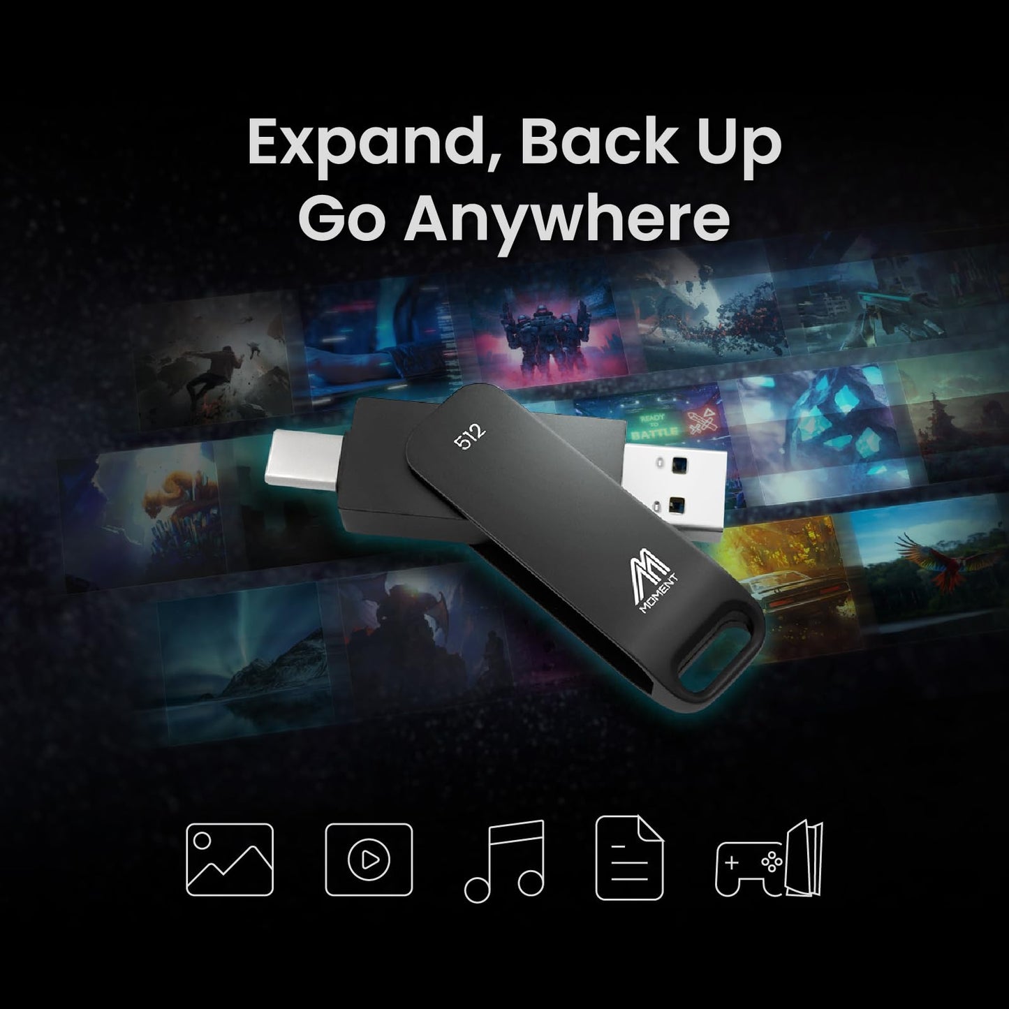MMOMENT 512GB Portable SSD, MU P50 USB-C & USB-A, Up to 530MB/s