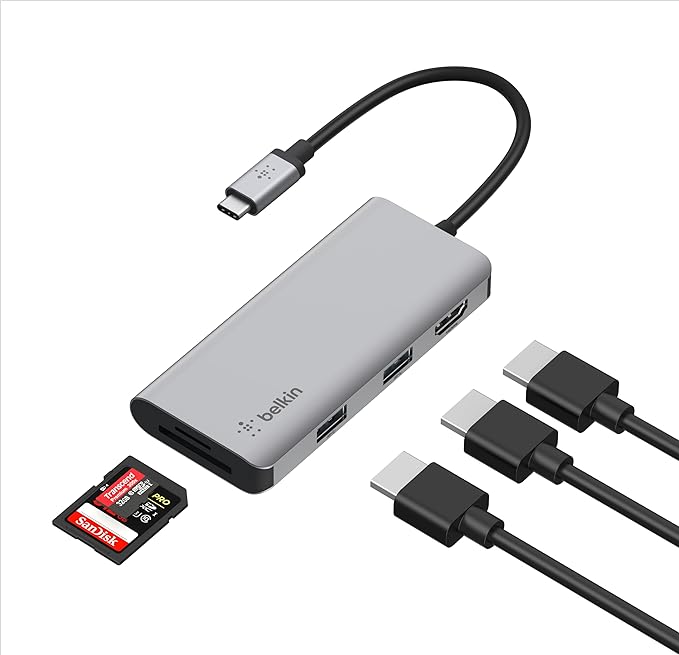 Belkin USB-C Hub, 7-in-1 MultiPort Docking Station for MacBook & Windows - 85W USB-C Power Delivery 3.0, 4K HDMI 1.4, 2x USB-A 3.0, SD 3.0, Micro SD 3.0, & 3.5mm Audio Jack