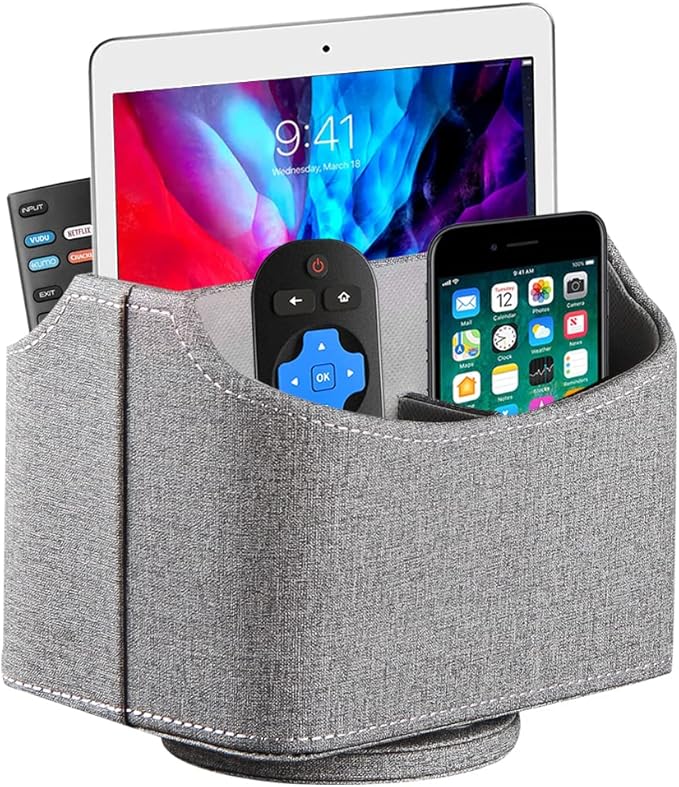 360° Rotating Remote Control Holder, PU Leather TV Remote Caddy, Pen Holder