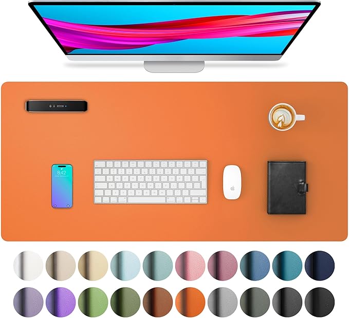 Aothia Leather Desk Pad Protector, Mouse Pad, Office Desk Mat,Non-Slip PU Leather Desk Blotter, Laptop Desk Pad, Waterproof Desk Writing Pad for Office and Home (Dark Pink — 23.6" x 13.7" — 기타
