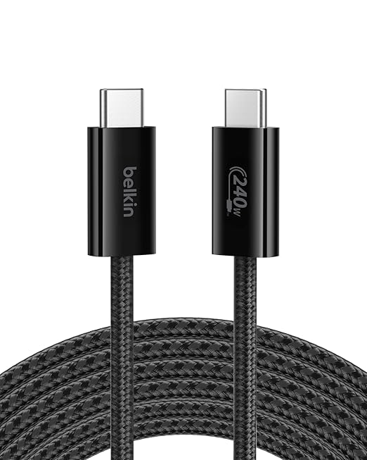 Belkin USB C to USB C 240W Braided Cable 6.6ft Fast iPhone Charger Cord