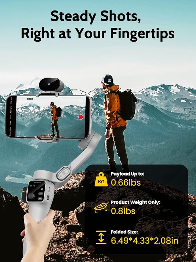 Gimbal Stabilizer for Video Recording, Smartphone 3-Axis Smartphone Gimbal with AI Tracking Sensor for Vlogging,7.8' Extension Rod,Trigger Button,YouTube Tiktolk(Smart V8 AI White)