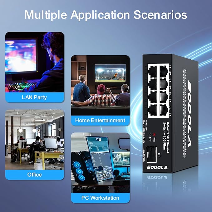 SODOLA 8-Port Unmanaged 2.5G Switch,8 x 2.5GBASE-T Ports,1X10G SFP+,100Gbps Switching Capacity, Fanless, Metal,Plug & Play 2.5Gb Network Switch