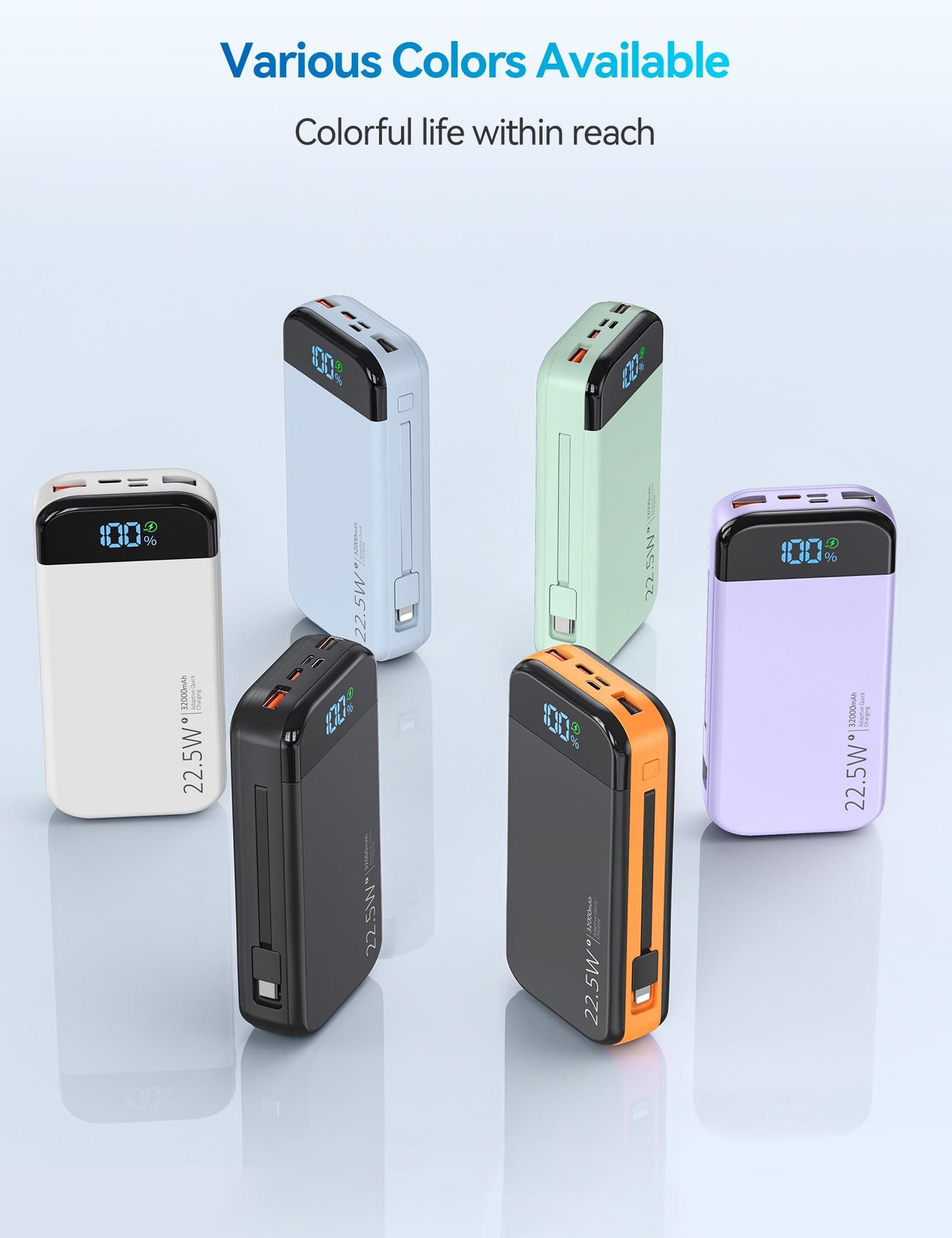 LENGSUM Portable Charger 32000mAh 22.5W Built-in Cables USB C Fast Charging