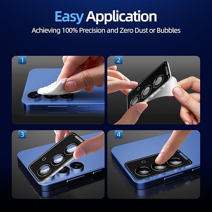 X-it Camera Lens Protector for Samsung S25 Plus, 10H Tempered Glass, Independent Metal Aluminum Edge Original Protection Design, Suitable for Phone Case, Anti-scratch, Anti-reflective,Navy