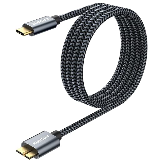 SUNGUY 10Gbps Micro B to USB C Hard Drive Cable 0.5FT, USB 3.1 USB C to Micro B, High-Speed External Hard Drive USB C Cable for iPhone 16/15 Series, MacBook Pro/Air, iPad, WD Toshiba Westgate Seagate