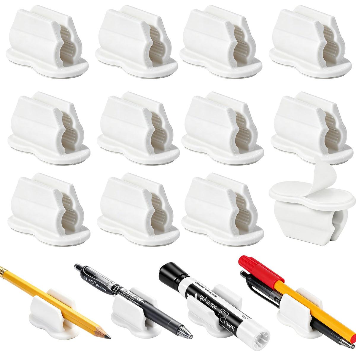 Adhesive Pen Holder Pencil Holder for Desk Wall Clipboard Notebook Car 12PCS Dry Erase Marker Holder for Whiteboard Fridge Office Accessories Teacher Supplies Classroom Must Haves (12PCS Black)