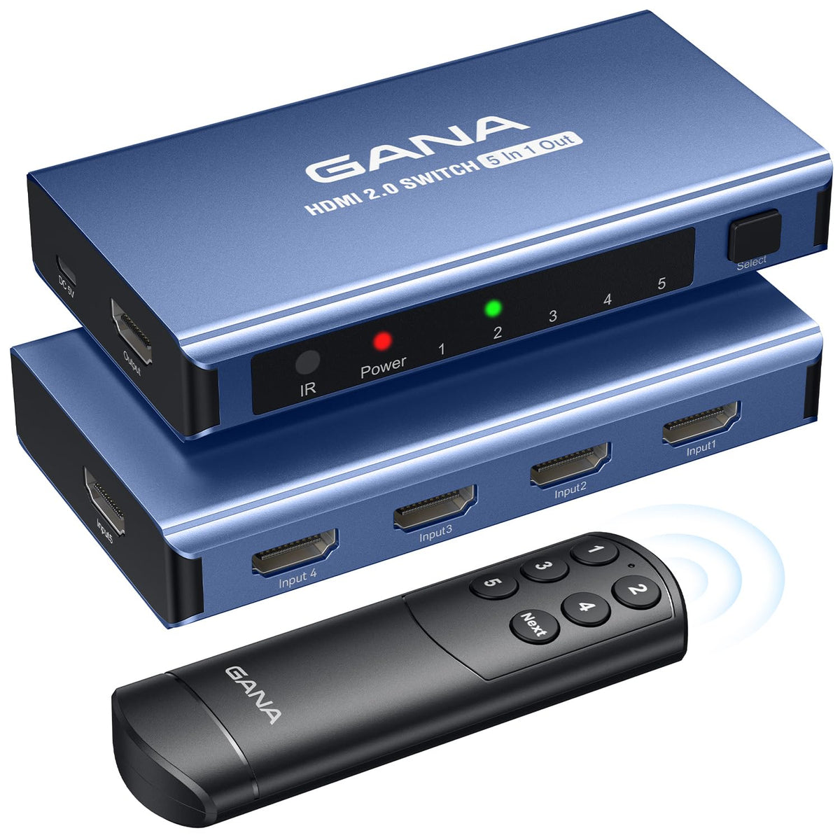 HDMI Switch 5 in 1 Out 4K@60Hz, GANA HDMI Splitter Switcher with Remote, Aluminum HDMI 2.0 Switch Box Hub for 3D, HDCP2.2, HDR, Compatible with Xbox, PS5/4/3,Fire Stick,Roku,Blu-Ray Player, Green