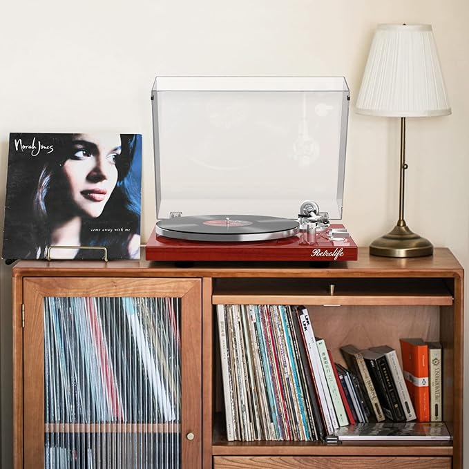 Record Player Turntables for Vinyl Record Belt-Drive Wireless Output Connectivity Phono Line Out USB Digital to PC Recording MM Audio Cartridge Stylus Counterweight Piano Shiny Classic Red