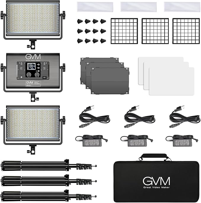 GVM 65W RGB Video Light with Softbox, 1300D LED Video Lighting Kit, 25000lux/0.5m, 360° Full Color Photography Lighting Kit, 3 Packs Led Panel Light for YouTube, Web Conference, Streaming