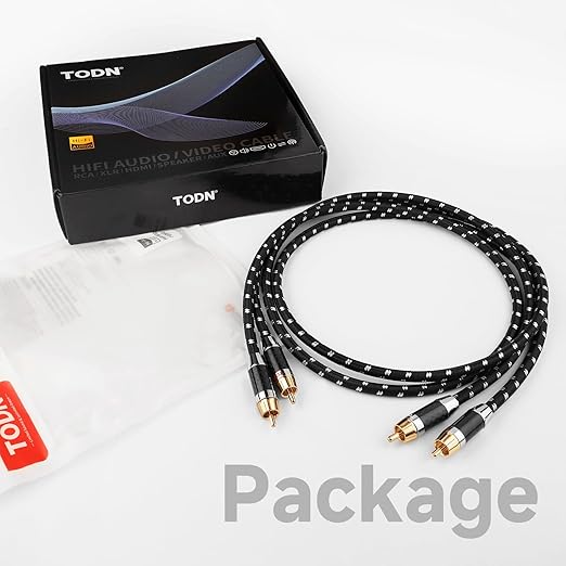 TODN HiFi RCA to RCA Audio Cables Audiophile with OFC Core for Subwoofer, Phono, Amplifiers, Speakers(6.5ft/2m, 1 Pair)